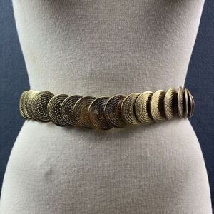 Gold One Size Vintage Metal Coil Embossed Stretch Women's Belt Med-Large USA